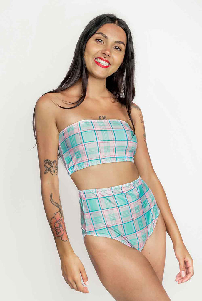 Pastel Check Bandeau Bikini